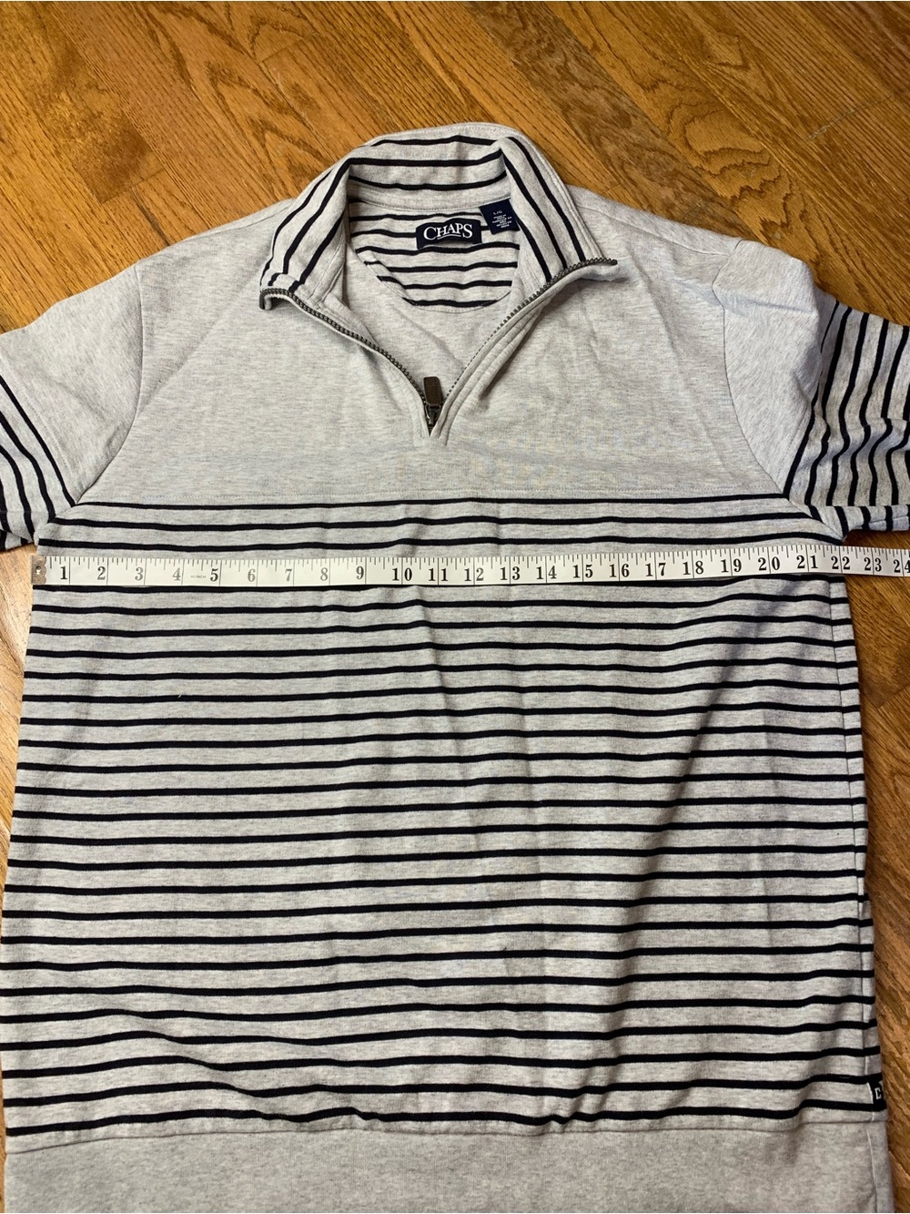 14. CHAPS Grey & Black Striped Quarter Zip Long Sleeve Pullover Size L - Picture 7 of 8